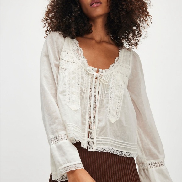Free People Tops - Free People Forevermore Long-sleeve Lace Detail Blouse NWOT
